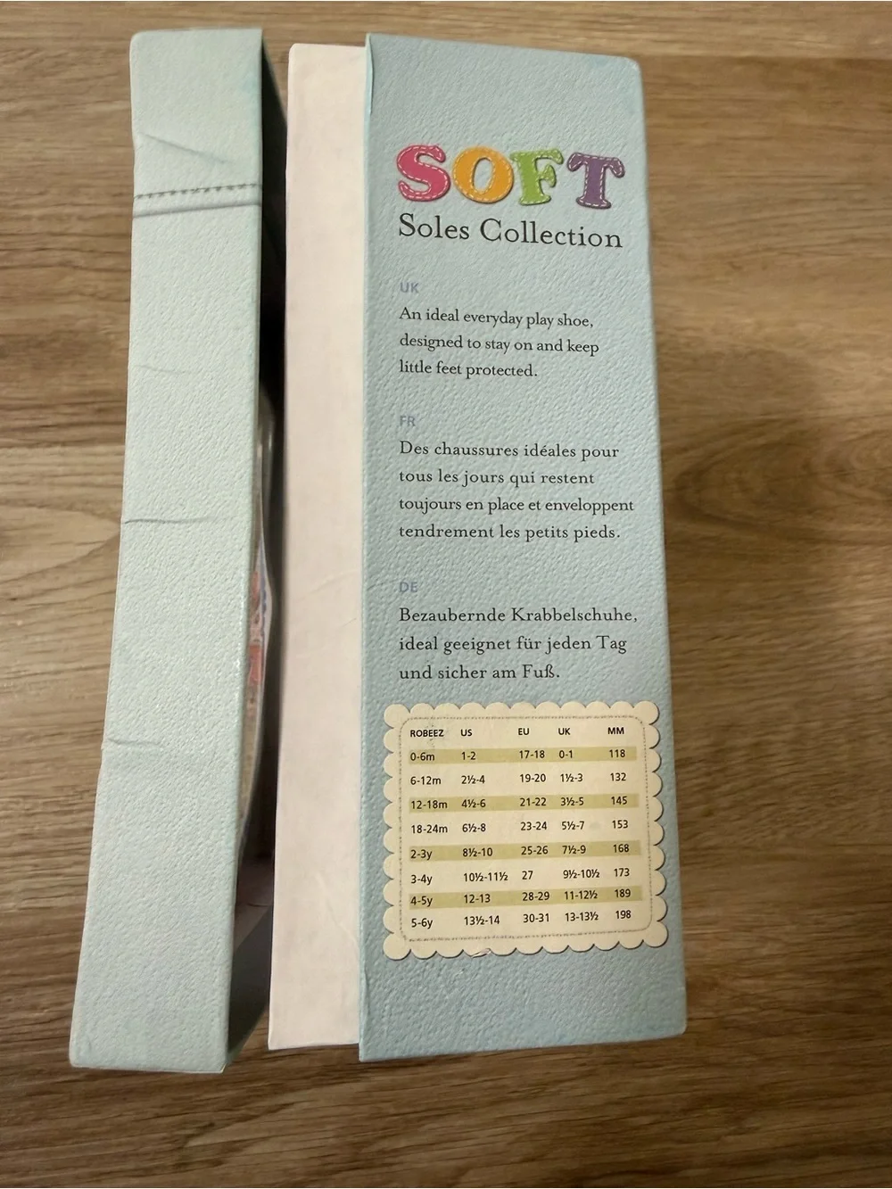 Robeez Soft Soles Organic Scrap Book Brown with Pastel Accent Shoes Sz 10.5-11.5